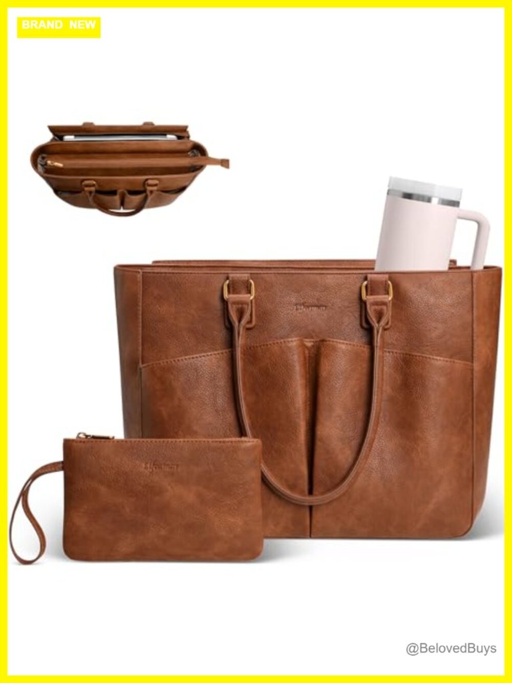 Pebbled PU Leather Laptop Tote Bag for Women 15.6 inch Work Office Tote